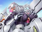  artist_request ass ass_grab blush bodysuit boris_(noborhys) censored deep_skin from_behind girl_on_top grey_eyes hetero liberation_maiden long_hair looking_back mask mecha mechanical_arm ozora_shoko sex silver_hair unzipped vaginal vaginal_object_insertion zipper 