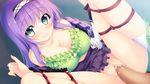  bondage censored cleavage game_cg green_eyes kazakura koi_shiyo? long_hair penis purple_hair sex vagina watarase_yuumi 