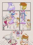 /\/\/\ 3girls 4koma afterimage angel_wings anger_vein angry animal_ears bangs barefoot blonde_hair blouse blue_hair blush boots brown_hat bunny_ears bunny_tail chamaruku comic commentary_request dress ear_clip flat_cap fleeing floppy_ears grabbing grey_hair grey_wings hand_on_own_face hat highres holding jacket juliet_sleeves kine kishin_sagume long_dress long_sleeves looking_at_another mallet medium_dress motion_lines multiple_girls nose_blush open_clothes open_jacket open_mouth puffy_sleeves purple_dress red_eyes ringo_(touhou) running seiran_(touhou) short_hair short_sleeves shorts silent_comic single_wing socks sound_effects squatting standing surprised tail tail_grab touhou twintails wings 