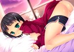  bed black_hair breasts green_eyes minatsuki_arumi nipples short_hair tagme_(character) vagina 