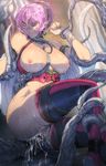  1girl anal ass blue_eyes breasts censored cum cum_in_pussy double_penetration highres homare_(fool&#039;s_art) homare_(fool's_art) large_breasts original pink_hair pointy_ears pussy restrained solo sweat tentacle thighhighs vaginal wet 