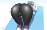  absurdres amefuku_ra ass ass_focus breasts cameltoe capri_pants close-up exercise feet_out_of_frame highres long_hair medium_breasts pants pantylines ponytail silver_hair solo stretch sweat top-down_bottom-up white_skin wii_fit wii_fit_trainer 