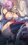  1girl anal ass blue_eyes breasts censored double_penetration highres homare_(fool&#039;s_art) homare_(fool's_art) large_breasts open_mouth original pink_hair pointy_ears pussy restrained solo sweat tentacle thighhighs vaginal wet 