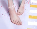  1girl absurdres anklet barefoot close-up feet feet_only highres jewelry original qizhu realistic solo splatter toenails toes 