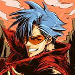  blue_hair close-up grin high_contrast kamina kamina_shades lens_flare male_focus skgm smile solo tengen_toppa_gurren_lagann 