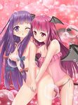  bad_id bad_pixiv_id bangs bat_wings blunt_bangs blush bow breast_grab breasts cameltoe clothed_female_nude_female demon_tail grabbing head_wings heart highres koakuma lingerie long_hair medium_breasts multiple_girls negligee nude open_mouth panties patchouli_knowledge purple_eyes purple_hair red_eyes red_hair ribbon shiny shiny_skin side-tie_panties tail terebi_(shimizu1996) tongue tongue_out touhou underwear wince wings yuri 