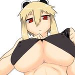  animal_ears araiguma-san blonde_hair breasts covered_nipples expressionless from_below huge_breasts original raccoon_ears red_eyes shirt_lift short_hair solo tank_top taut_clothes tsukudani_(coke-buta) underboob 