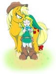  blonde_hair clothing cowboy_hat cutie_mark duo equine eyes female feral freckles friendship_is_magic fur green_eyes hair hat horse link male mammal my_little_pony orange_fur plain_background pony smile the_legend_of_zelda tyrranux video_games 