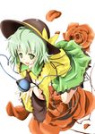  absurdres blush eyeball flower fps frills green_eyes hat hat_ribbon heart heart_of_string highres komeiji_koishi long_sleeves petals red_flower red_rose ribbon rose short_hair silver_hair skirt smile solo third_eye touhou wide_sleeves 