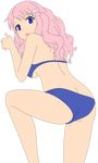  1girl absurdres ass baka_to_test_to_shoukanjuu bikini blue_eyes breasts hair_ornament hairclip highres himeji_mizuki legs long_hair looking_back open_mouth photoshop pink_hair solo swimsuit thighs vector_trace 