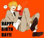  bad_id bad_pixiv_id birthday blonde_hair bound formal happy_birthday kise_ryouta krt736 kuroko_no_basuke male_focus solo suit tied_up yellow_eyes 