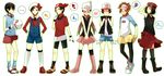  6+boys beamed_sixteenth_notes bike_shorts black_hair black_legwear blue_(pokemon) blue_(pokemon)_(cosplay) blue_eyes boots brown_hair calme_(pokemon) cosplay covering_face crossdressing full_body gold_(pokemon) haruka_(pokemon) haruka_(pokemon)_(cosplay) hat heart highres hikari_(pokemon) hikari_(pokemon)_(cosplay) kneehighs kotone_(pokemon) kotone_(pokemon)_(cosplay) kouki_(pokemon) kyouhei_(pokemon) male_focus mei_(pokemon) mei_(pokemon)_(cosplay) multiple_boys musical_note overalls pantyhose pink_footwear pokemon pokemon_(game) pokemon_bw pokemon_bw2 pokemon_dppt pokemon_gsc pokemon_hgss pokemon_rgby pokemon_rse pokemon_xy purple_eyes red_(pokemon) red_eyes rento_(ayato) scarf serena_(pokemon) serena_(pokemon)_(cosplay) skirt speech_bubble spoken_blush spoken_expression spoken_heart spoken_musical_note spoken_squiggle spoken_star squiggle touko_(pokemon) touko_(pokemon)_(cosplay) touya_(pokemon) visor_cap white_legwear yuuki_(pokemon) 