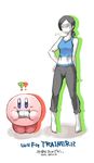  bare_shoulders barefoot black_hair breasts capri_pants controller eating eriku_(aoi_tori) game_controller kirby kirby_(series) long_hair medium_breasts midriff navel nintendo pants ponytail super_smash_bros. tank_top white_skin wii_fit wii_fit_trainer 