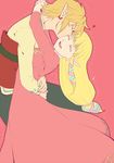  1girl blonde_hair couple earrings hetero hug jewelry kiss link long_hair pointy_ears princess_zelda saiba_(henrietta) smile the_legend_of_zelda the_legend_of_zelda:_skyward_sword 