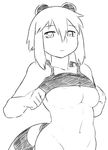  animal_ears araiguma-san bottomless breasts expressionless greyscale large_breasts monochrome navel nipple_slip nipples no_bra original raccoon_ears raccoon_tail shirt_lift short_hair sidelocks solo tail tank_top tsukudani_(coke-buta) underboob 