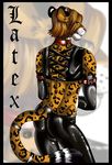  bdsm brown_hair butt clothing feline hair leopard looking_at_viewer mammal pants rubber shiny short_hair silvergrin solo standing tail_ring vinyl yellow_eyes 