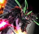  energy_beam explosion glowing gun hiropon_(tasogare_no_puu) kakumeiki_valvrave mecha no_humans solo sparks valvrave weapon 