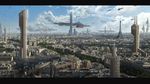  arc_de_triomphe building city cityscape eiffel_tower highres no_humans original paris realistic scenery science_fiction space_craft theuncannyken tower 