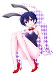  androgynous bare_arms bare_legs bare_shoulders black_eyes black_hair blush bow bowtie bunny_boy bunnysuit crossdressing high_heels highres keishi_(trap) kirito leotard male_focus otoko_no_ko shoes short_hair solo sword_art_online wrist_cuffs 