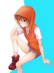  brown_eyes brown_hair hood hoodie kinuhata_saiai reimei_(1988) shorts solo to_aru_kagaku_no_railgun to_aru_majutsu_no_index 