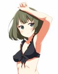  armpits bikini blue_eyes blush collarbone green_eyes green_hair idolmaster idolmaster_cinderella_girls kuroneko_shiro light_smile mole mole_under_eye solo swimsuit takagaki_kaede white_background 