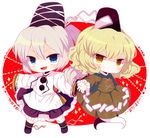  bad_id bad_pixiv_id blonde_hair blue_eyes dress ghost_tail haru431 hat japanese_clothes kariginu mononobe_no_futo multiple_girls open_mouth ponytail short_hair silver_hair skirt smile soga_no_tojiko tate_eboshi touhou yellow_eyes 