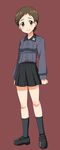  blush brown_eyes brown_hair girls_und_panzer highres kairakuen_umenoka kuromorimine_school_uniform ritaiko_(girls_und_panzer) school_uniform shoes short_hair skirt smile socks solo uniform 