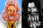  2boys age_difference duo facial_hair glasses gol_d_roger grey_hair male male_focus monochrome multiple_boys mustache one_piece pixiv_manga_sample scar silvers_rayleigh 