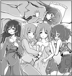  akiyama_yukari girls_und_panzer greyscale isuzu_hana long_hair monochrome multiple_girls narurun_(final123) nishizumi_miho pajamas reizei_mako robe short_hair sleeping takebe_saori 