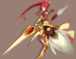  armor blazblue izayoi_(blazblue) lance long_hair polearm red_eyes red_hair sk_(ryolove) solo weapon 