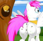 anus arthropod bee bsting butt equine female feral friendship_is_magic fur grey_eyes hair horse insect mammal my_little_pony nude original_character outside pegasus pink_hair pony pussy sting tree two_tone_hair white_fur wings 