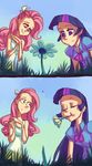  2013 blue_eyes clothing comic eating flower fluttershy_(mlp) friendship_is_magic grass hair holivi human humanized multi-colored_hair my_little_pony outside purple_eyes purple_hair sky surprise twilight_sparkle_(mlp) 