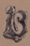  female kneeling looking_at_viewer mammal nude side_boob silentravyn skunk solo 