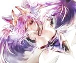  animal_ears bare_shoulders black_eyes breasts cleavage deba detached_sleeves fate/extra fate_(series) fox_ears fox_tail hair_ribbon japanese_clothes large_breasts pink_hair ribbon solo tail tamamo_(fate)_(all) tamamo_no_mae_(fate) thighhighs twintails 