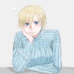  blonde_hair blue_eyes blush brave_witches frown hand_on_own_face leaning lips looking_at_viewer nigatsu_(fevrali) nikka_edvardine_katajainen pink_background ribbed_sweater short_hair simple_background sitting solo sweater world_witches_series 