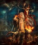  animal fire kirsi_salonen link male_focus pointy_ears skeleton solo the_legend_of_zelda 
