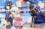  black_legwear blonde_hair boots drill_hair fate/kaleid_liner_prisma_illya fate_(series) feathers hair_feathers hair_ornament hairclip highres illyasviel_von_einzbern luviagelita_edelfelt magazine_scan magical_girl miyu_edelfelt multiple_girls newtype official_art ojou-sama_pose open_mouth prisma_illya scan thighhighs toosaka_rin two_side_up ushijima_nozomi 