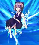  bad_id bad_pixiv_id barefoot blue_eyes blue_hair cirno dress flimflam highres ice ribbon short_hair smile solo touhou wings 