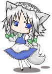  :&lt; animal_ears blue_eyes braid chibi dog_ears dog_tail hairband inu_sakuya izayoi_sakuya kemonomimi_mode lowres maid nagamo_sakana short_hair silver_hair solo tail touhou twin_braids 