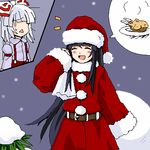  :d ^_^ ^o^ artist_request belt bobblehat buckle closed_eyes fujiwara_no_mokou fur_trim hat houraisan_kaguya long_hair long_sleeves lowres multiple_girls o_o open_mouth santa_costume santa_hat silver_hair smile surprised touhou very_long_hair wide-eyed 