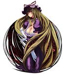  arugeri blonde_hair breasts choker cleavage dress elbow_gloves eyes gap gloves hat horror_(theme) large_breasts long_hair purple_dress purple_eyes ribbon_choker solo touhou very_long_hair yakumo_yukari 