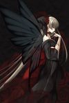  angel black_wings butterfly_wings choker fairy flower long_hair ribbon rose silver_hair wings 