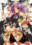  alternate_color black_sleeves bow contrapposto cowboy_shot hair_bow hakurei_reimu head_tilt long_hair looking_at_viewer purple_eyes purple_hair simple_background solo standing tanabana touhou very_long_hair white_background 