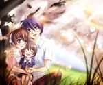  2girls blue_eyes blue_hair brown_eyes brown_hair clannad closed_eyes dress family furukawa_nagisa husband_and_wife kuro_haruka_8 multiple_girls nature okazaki_tomoya okazaki_ushio ponytail sailor_dress school_uniform short_hair 