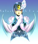  aqua aqua_background aqua_eyes bad_id bad_pixiv_id cowboy_shot dress elbow_gloves gloves gradient gradient_background helmet looking_up mermaid mochinu monster_girl parted_lips puffy_sleeves rockman rockman_(classic) rockman_9 solo splash_woman 