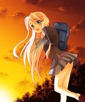  bad_id bad_pixiv_id bag blonde_hair blue_eyes doku_ta_pepperko highres k-on! kotobuki_tsumugi long_hair school_uniform solo sunset 