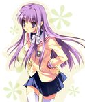  bad_id bad_pixiv_id clannad fujibayashi_kyou hair_ribbon hands_on_hips hikarizaka_private_high_school_uniform long_hair purple_eyes purple_hair ribbon school_uniform solo thighhighs toranosuke very_long_hair white_legwear zettai_ryouiki 