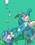  bad_id bad_pixiv_id blue_eyes blue_hair boots bubble covering covering_crotch highres kawashiro_nitori open_mouth ririvery rubber_boots short_hair skirt solo touhou twintails two_side_up upside-down v_arms wide-eyed 