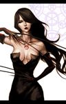  artist_request black_dress black_hair breasts cleavage dress fullmetal_alchemist gloves hair_over_one_eye large_breasts lipstick long_hair lust magic_circle makeup realistic solo tattoo 