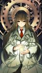  brown_eyes brown_hair eika_(artist) gears long_hair necktie original solo trench_coat very_long_hair 